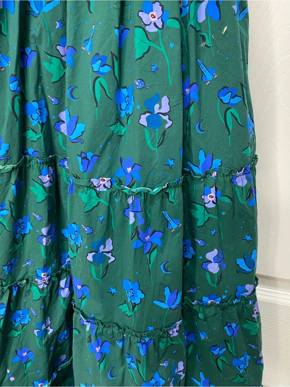 Hill House Green and Blue Floral Smocked Neck Dress - Picture 3 of 8